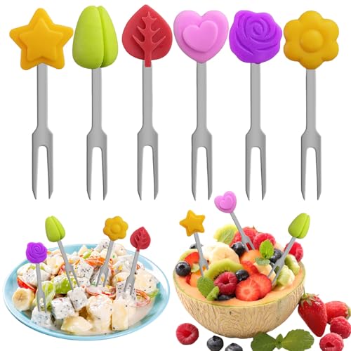 Juego de 6 tenedor de frutas para niños, aperitivos, fiambrera, para fiesta, té de la tarde