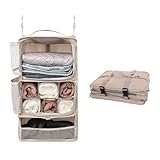 TABITORA(タビトラ) 吊り下げ収納バック 収納ボックス トラベルポーチ 旅行グッズ 圧縮ポーチ 吊り下げ トラベルクローゼット インナーバッグ 整理収納 分類 衣類 服 洋服入れ 持ち運べる クローゼット 大容量 3段 たびとり 旅トラ 旅行 出張 (Beige, XL)