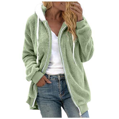 SHAOBGE With Amaon On Amaon 2024 Todays Daily Deals Winter Coats For Women With Hood Fuzzy Fleece Color Block Patchwork Cardigan Coats Oversized Sherpa Jackets Green Medium