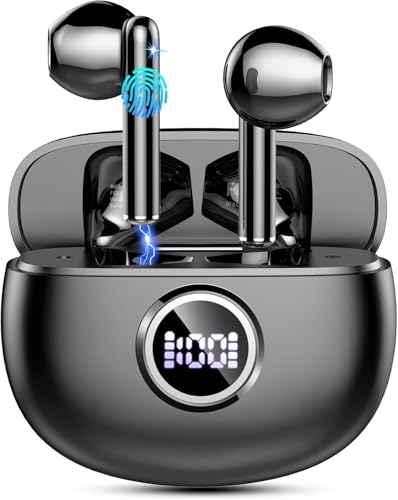 Auriculares Bluetooth, auriculares inalámbricos Bluetooth 5.4 con 4 micrófonos HD estéreo HiFi, auriculares in ear 40H, auriculares deportivos IP7 resistentes al agua con pantalla LED, auriculares