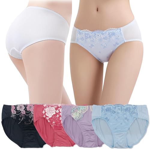 [VieCet] ヴィセ 伸縮 ショーツ セット レディース 大きいサイズ 下着 4枚組 S〜5L 花柄 刺しゅう レース