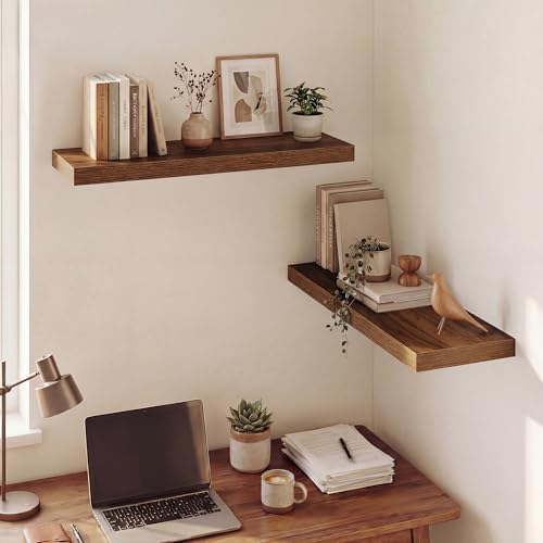 Image of Dreamland 30 Inches Floating Shelves for Wall, 9.3 inch Deep Long Floating Shelves Set of 2, Large Display & Storage Shelf, Wall Shelf for Bathroom Bedroom Living Room Kitchen Office, Walnut