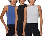 Yogalicious Womens Mock Neck Sleeveless Basic Tank Top Slim Fit Summer Shirts 1 Pack, 2 Pack, 3 Pack - Micro Chip/Gray Blue/Black 3 Pack - Small