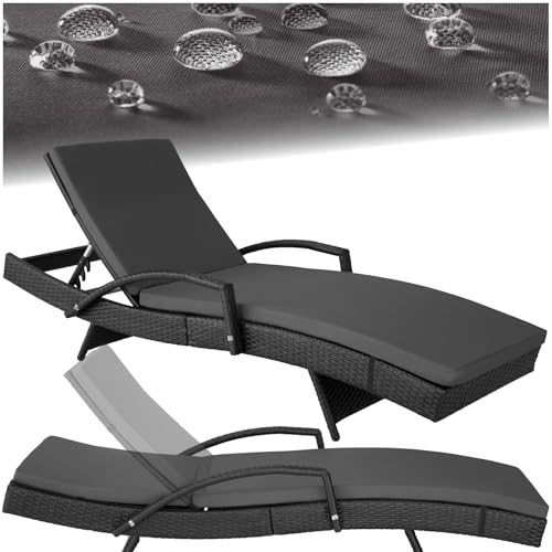 tectake® Chaise Longue Bain de Soleil en Résine Tréssée Aluminium Résistant Dossier Inclinable sur 5 Positions, Transat Salon de Jardin Exterieur Mobilier de Jardin...