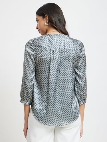 Image of FableStreet Women Formal & Casual Top | V-Neckline with Gathered Back Detail & Three-Quarter Sleeves | Premium Satin Fabric for Office Wear & Sophisticated Outings