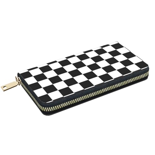 Checkered Wallet PU Leather for Women Black and White Purse Phone Credit Card Holder2