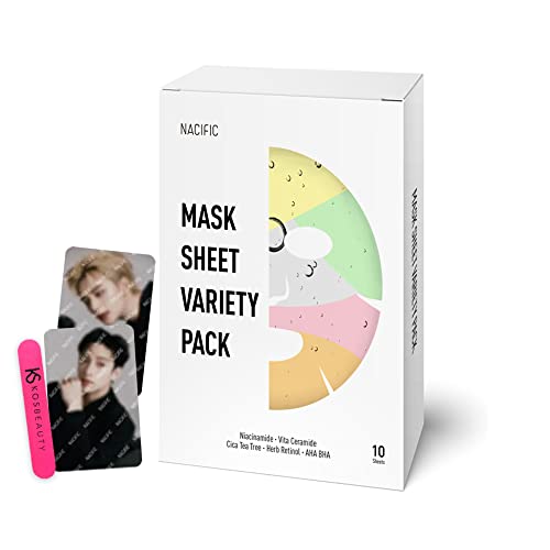 Kosbeauty Nacific Premium Facial Mask Sheet Variety Pack - 10 Sheets With K-Pop Stray Kids Photocards For Deep Hydration Skincare - Korean Beauty Set For Women And Men #TOP2