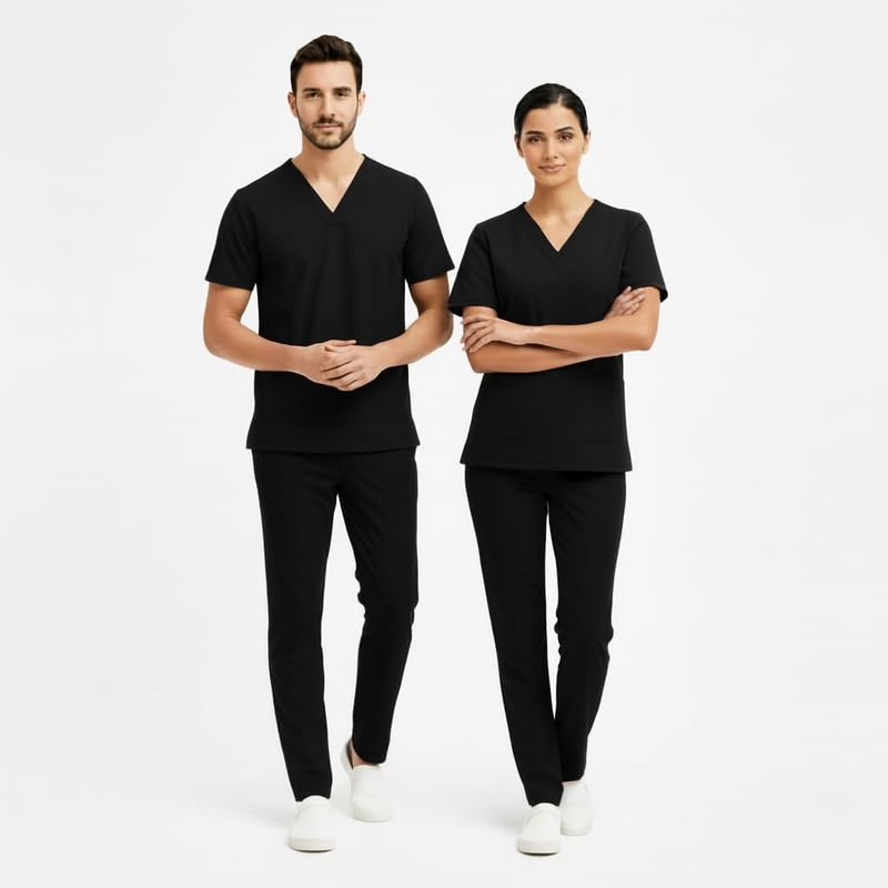 Image of TrendyUniform Unisex Regular Fit Polyester Cotton Scrub Suit for Componder| V-Neck Top and Drawstring Pant |Half Sleeves Hospital Uniform for Doctors, Nurses and Dentist, OT