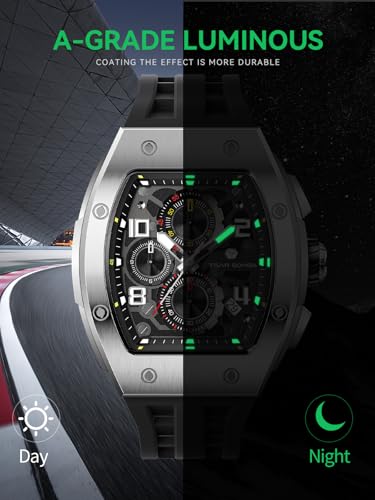 Image of Tsar Bomba Mens Watches Quartz Wristwatch for Men Waterproof 50M Analog Luxury Tonneau Chronograph Calendar Date Men's Dress Business Work Watch Gift for Men