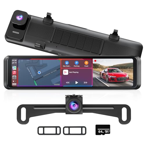 4K Rear View Mirror Camera with Carplay & Android Auto: 11.26' Smart Touch Screen Mirror Dash Cam...