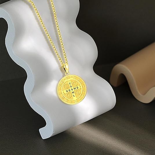 Gold St Michael/St Benedict/St Christopher/Gabriel/Pendant for Men Women, Saint Archangel Michael Necklace Sterling Silver Pray for Us Amulet Religious Jewelry Gifts Abalone Shell3