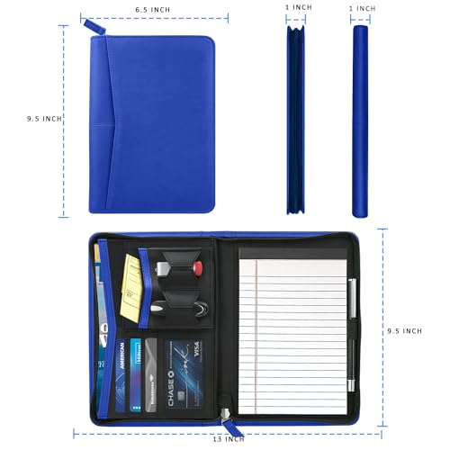 Lcjtop Junior Business Padfolio - Pasta de couro PU A5 e pasta de fichário com zíper com bloco de es