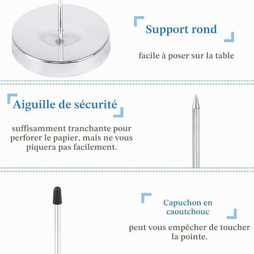 Pique-Note en Métal,4 pièces Receipt Spike Porte-Mémo Pique-Fiches en Papier avec Base Ronde Acier Inoxydable Fourche à Facture Attache mémos Titulaire pour Restaurant Cuisine Bureau Hôtel – vue 4