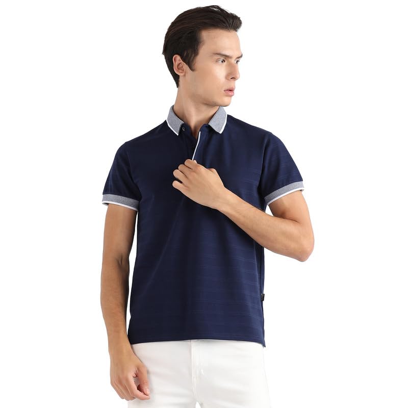 Image of CAHOOT Men's T-Shirt for Casual Wear | Spread Collar | Short Sleeve | Regular Fit |Half-Button Closure | Polycotton T-Shirt Crafted with Comfort Fit for Everyday Wear