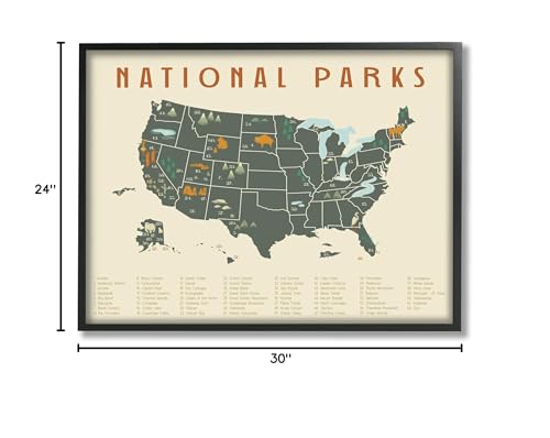 Stupell Industries United States National Parks Adventure Map Green Orange