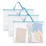 Kunstmappe A2, 3 Stück Zeichenmappe A2 Transparent Sammelmappe 60×44cm Wasserdichte Dokumententaschen mit Griffen Wiederverwendbare Mappe mit Reißverschluss für Klassenzimmer Büro