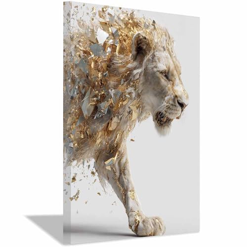 Tableau de lion d'or moderne CUDAOO 60x80cm encadré pour décoration de salon et chambre
