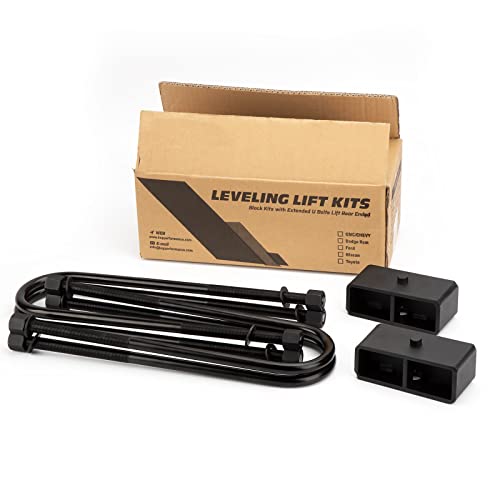 Image of Dynofit 2in Rear Lift Kit for 1999-2010 F250 F350 Super Duty, 2-Piece Lift Blocks and 4-Piece Leaf Spring Extended U-Bolts for Ford F-250 F-350 2WD 4WD Pickup