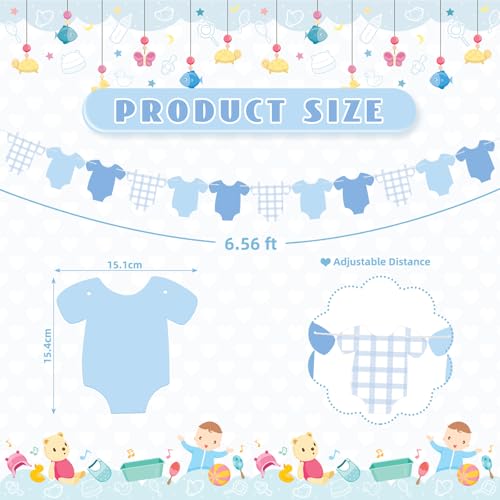 Image of Weysat 2 Pcs Baby Clothes Banner Baby Boys Girls Shower Decorations Blue Bodysuit Clothesline Banner Gender Reveal Birthday Neutral Party Outfit Paper Decor Supplies