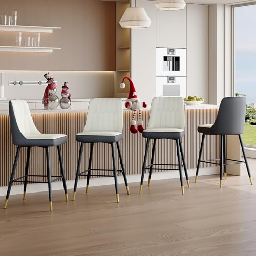 Image of 27'' Counter Height Bar Stools Set of 4 - Kitchen Island Stools with Back,Leather Barstools with Sturdy Metal Legs,Modern Counter Height Stools Ideal for Kitchen Island Pub Cafe