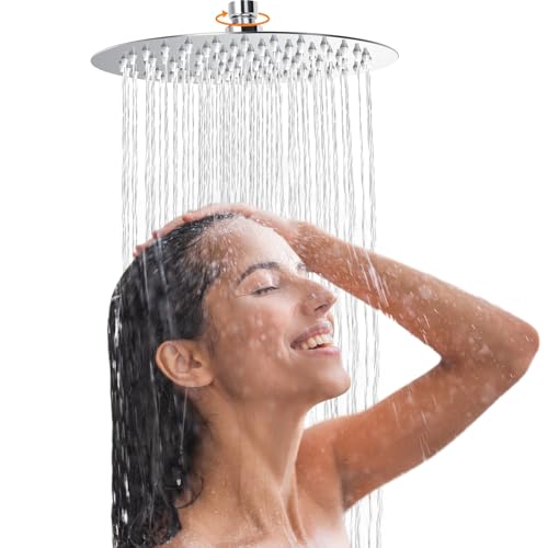 9.84 Pollici/25cm Soffione Doccia Rotondo Grande,Soffione Doccia Pioggia Alta Pressione Fisso Inox 304,Accessori Bagno G1/2, Doccione per Doccia Regolabile 360°con Getti Silicone Anticalcare(Argento)