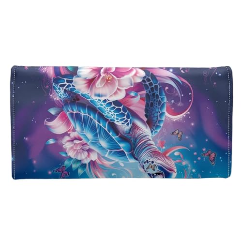 Image of AFPANQZ Turtle Retro Flower Womens Wallet, RFID Slim Wallets for Women, Thin Ladies Credit Card Holder Purse, Cute Leather Bifold Clutch