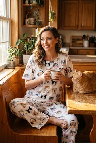 Image of Ekouaer Womens Satin Silky Pajama Set Short Sleeve Shirt with Long Pajama Pant Set Soft PJ Loungewear