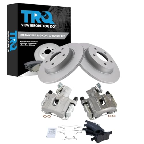 Image of TRQ Rear Brake Pad and Rotor Set Ceramic Solid Rotors Calipers