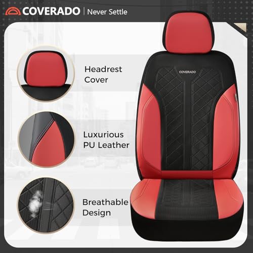 Image of Coverado Car Seat Covers for Front Seats, Waterproof Automotive Seat Protectors 2-Pack, Leather & Mesh Driver Protectors Universal Fit for SUVs, Trucks, Sedans