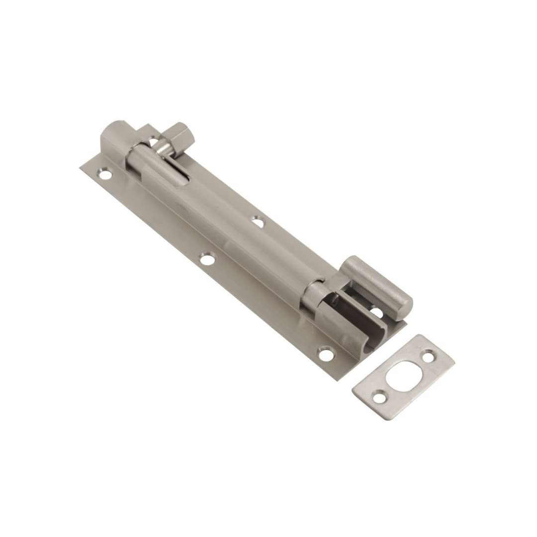 Vibe 32mm Barrel Bolt Necked 150mm x 32mm on Satin Chrome, Surface Mounted Door Bolt, Sliding Door Lock, Lock Bolts for Securing Internal Doors for Bedrooms, Bathrooms, Storage Units and Cupboards