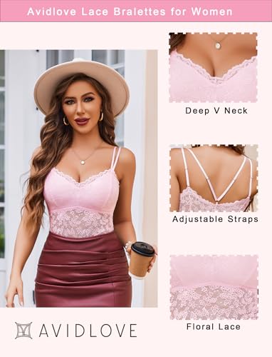 Image of Avidlove Lace Bralette for Women V Neck Camisole Lingerie Spaghetti Strap Tube Slim Tank Top