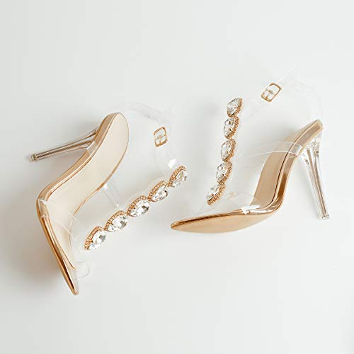 LISHAN Clear Rhinestone Heels for Women Gladiator Strappy Transparent Ankle Strap Crystal Sandals Open Toe Stiletto Heels2