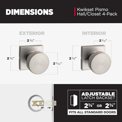 Image of Kwikset Pismo Interior Square Passage Door Knob, Handle for Closet and Hallway Doors, Non-Locking Doorknob, Satin Nickel