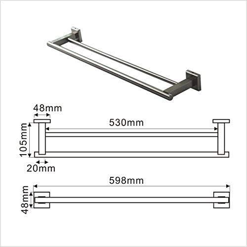 Miniatura 2 de Toallero doble moderno de alta calidad con base cuadrada (24 pulgadas), acabado cepillado, hecho de acero inoxidable, resistente al agua y al óxido,