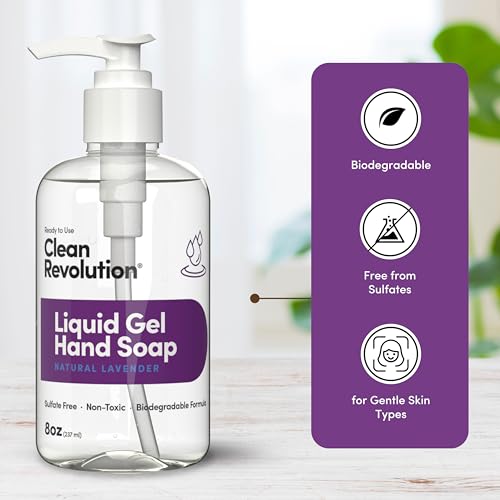Image of Clean Revolution Liquid Gel Hand Soap Refill with Real Essential Oils - Sulfate-Free Gel Hand Wash, Moisturizing Bulk Refill, Non-Toxic Formula, Made in the USA (Natural Lavender) 8 Fl Oz
