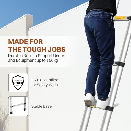 Image of BonKaso VertiPro 2M(6.5Ft) Telescopic Ladder|Aluminum Ladder 7 Step|Multipurpose for Home & Outdoor use with Self Locking Mechanism|EN131 Certified Max Load Capacity of 150kg