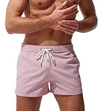 FEOYA Herren Beachshorts Reißverschlusstasche Strand Shorts Atmungsaktiv Badehose Badeshorts Schwimmhose Schwimmshorts Schnelltrocknend mit Verstellbarem Tunnelzug Wasserabweisend-Rosa-XL