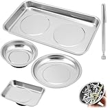 QWORK® 5-Piece Magnetic Tool Tray Set, Magnetic Trays with 3LB Magnetic Pickup Stick, for Nuts and Bolts Metal Parts