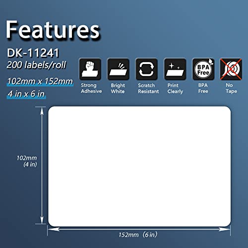 BETCKEY - Compatible Shipping Labels Replacement for Brother DK-1241 (4\" x 6\"), Use with Brother QL Label Printers [10 Rolls + 2 Reusable Cartridges] - Thumbnail 3