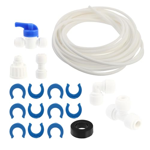 WOONEKY Kit de Conexión para Suministro de Agua para Frigorífico y Máquina de Hielo Incluye Manguera Válvula y Conectores Compatible con Purificadores y Fuentes de Agua Fácil Instalación