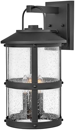 Hinkley Lakehouse Three Light Outdoor Large Wall Lantern, Black w/Clear Seedy Glass
