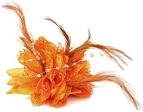 Flower Feather Bead Corsage Hair Clips Fascinator Hairband and Pin (Black)
