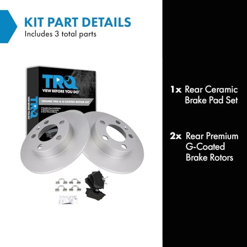 Image of TRQ Rear Brake Pad and Rotor Set Ceramic G Coated Rotors Compatible with 2000-2006 Audi TT 1999-2008 Volkswagen Beetle 1999-2006 Golf 1999-2005 Jetta