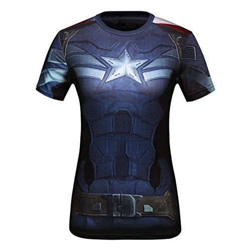 Cody Lundin® T-Shirt Manches Courtes Femme, Sport Fitness Running Yoga Danse Tees Super-héros Cap America Shirt (Capt America B, M)