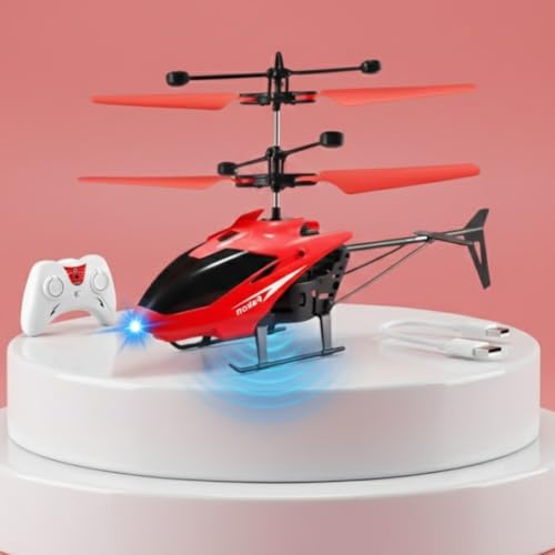 Image of RC Helicopter with Hand Gravity Sensor for Kids Flying Remote Control Toy, Chargeable LED Light & Smart Safety Sensor, Indoor Outdoor Play, for Boys & Girls - Pack of 1 ((red)