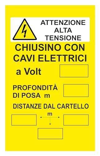GLOBAL CARTELLO SEGNALETICO - ATTENZIONE ALTA TENSIONE CHIUSINO CON CAVI ELETTRICI - Adesivo Extra Resistente, Pannello in Forex, Pannello In Alluminio (20X31 CM, Plastica)