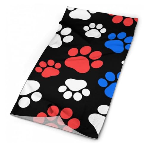 Red Blue White Dogs And Cats Paws Neck Gaiter Face Cover Scarf, Breathable Sun Balaclava for Skiing Fishing Hiking Cycling2