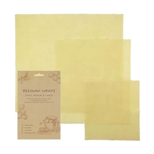 Beeswax Wrap Reusable Beeswax Food Wraps, Eco Friendly, Sustainable Wraps, 3 Pack (S, M, L)