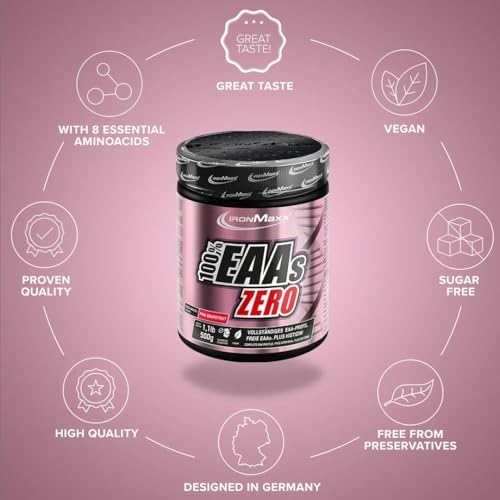 IronMaxx 100% EAAs Zero - Pink Grapefruit 500g Dose | EAA-Pulver,Vegan Und Zuckerfrei Mit Allen 8 Essentiellen Aminosäuren | Fruchtiger Geschmack, Frei Von Konservierungsstoffen 5