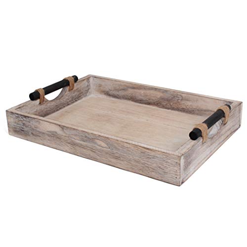 Rutledge & King Bethany Serving Tray - Ottoman Tray/Decorative Tray - Coffee Table Tray/Round Wooden Tray - Breakfast in Bed Tray with Handles - Rustic Wood Tray